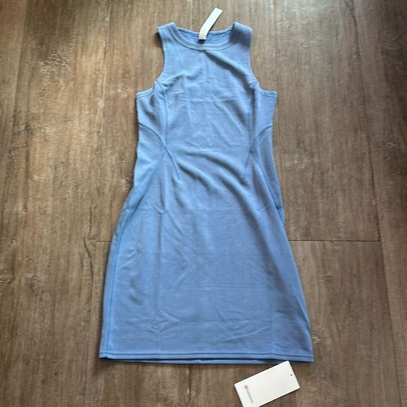 Lululemon Ribbed Softstreme Slim-Fit Tank Dress Oasis Blue size 12 NWT